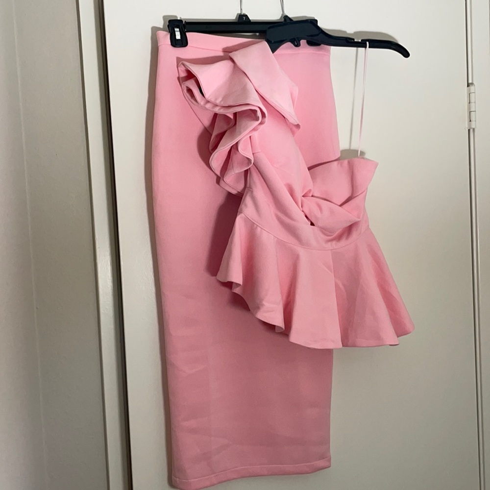 Hot pink peplum two piece skirt set